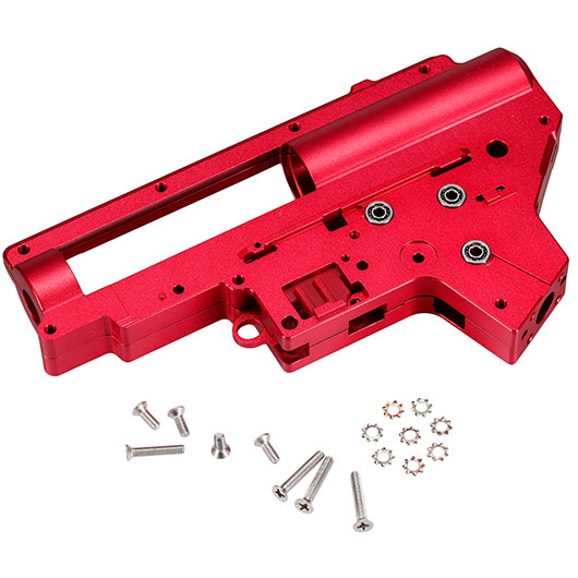 Evolution 8mm CNC 7075 Aluminium Gearboxgehuse Version 2 rot inkl. Kugellager / Switch-Assembly
