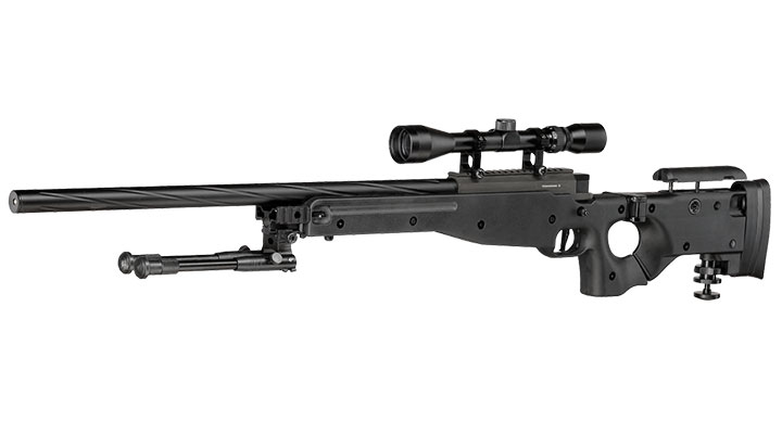 Well L96 AWS-338 Snipergewehr inkl. Zweibein / Zielfernrohr Springer 6mm BB schwarz - Spiral Barrel Edition