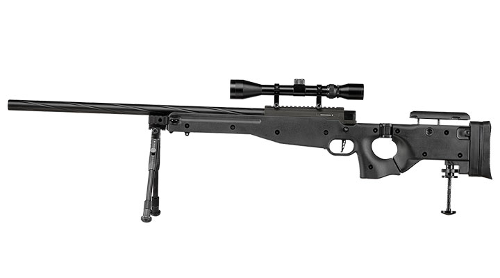 Well L96 AWS-338 Snipergewehr inkl. Zweibein / Zielfernrohr Springer 6mm BB schwarz - Spiral Barrel Edition Bild 1