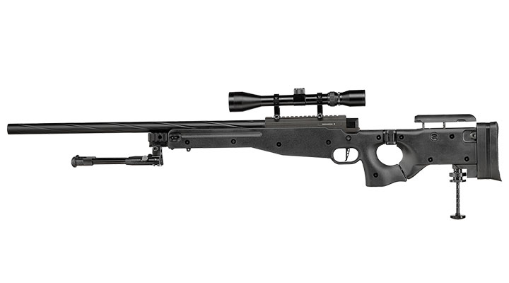 Well L96 AWS-338 Snipergewehr inkl. Zweibein / Zielfernrohr Springer 6mm BB schwarz - Spiral Barrel Edition Bild 2