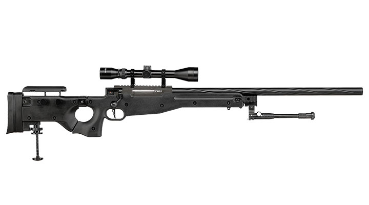 Well L96 AWS-338 Snipergewehr inkl. Zweibein / Zielfernrohr Springer 6mm BB schwarz - Spiral Barrel Edition Bild 3