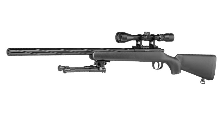 Well M700 Snipergewehr inkl. Zweibein / Zielfernrohr Springer 6mm BB schwarz - Spiral Barrel Edition