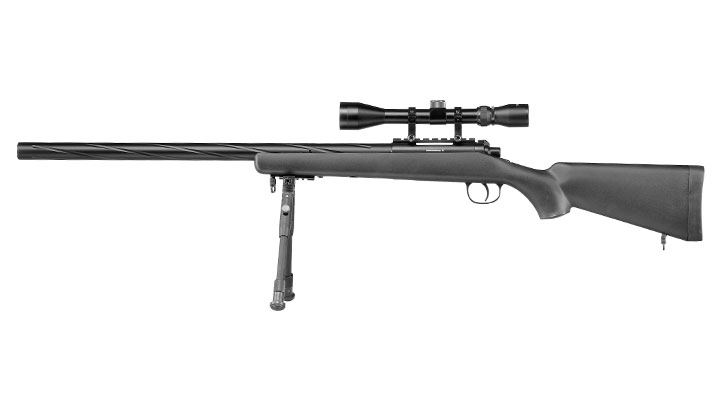 Well M700 Snipergewehr inkl. Zweibein / Zielfernrohr Springer 6mm BB schwarz - Spiral Barrel Edition Bild 1