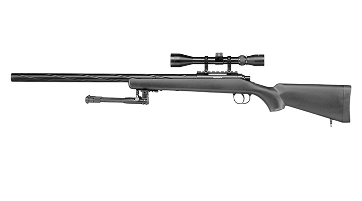 Well M700 Snipergewehr inkl. Zweibein / Zielfernrohr Springer 6mm BB schwarz - Spiral Barrel Edition Bild 2