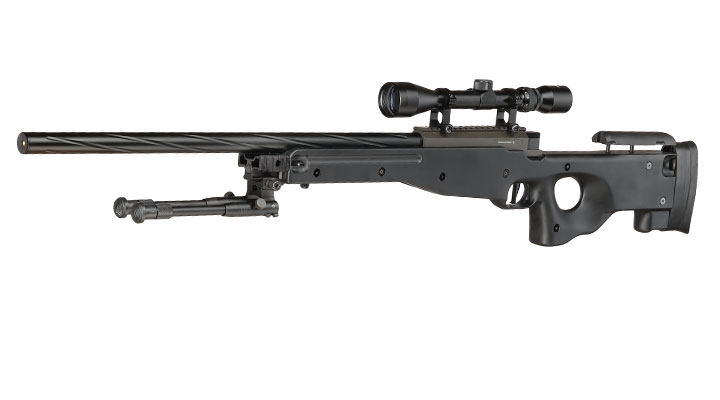 Well L96 Snipergewehr inkl. Zweibein / Zielfernrohr Springer 6mm BB schwarz - Spiral Barrel Edition