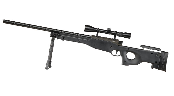 Well L96 Snipergewehr inkl. Zweibein / Zielfernrohr Springer 6mm BB schwarz - Spiral Barrel Edition Bild 1