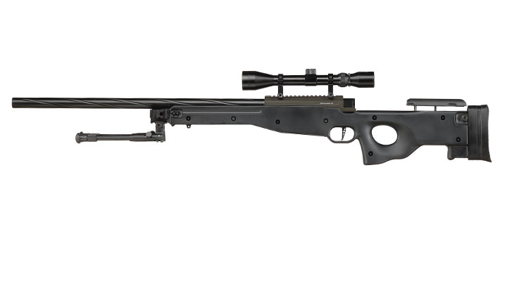 Well L96 Snipergewehr inkl. Zweibein / Zielfernrohr Springer 6mm BB schwarz - Spiral Barrel Edition Bild 2