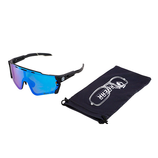 TRGear Tactical Shooting Goggle Schiebrille Komplettset mit Etui schwarz - Glasfarbe blau