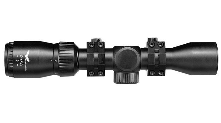 JS-Tactical 2-7x32 Long Eye Relief Zielfernrohr inkl. 20-22mm High-Mount Ringe schwarz Bild 6