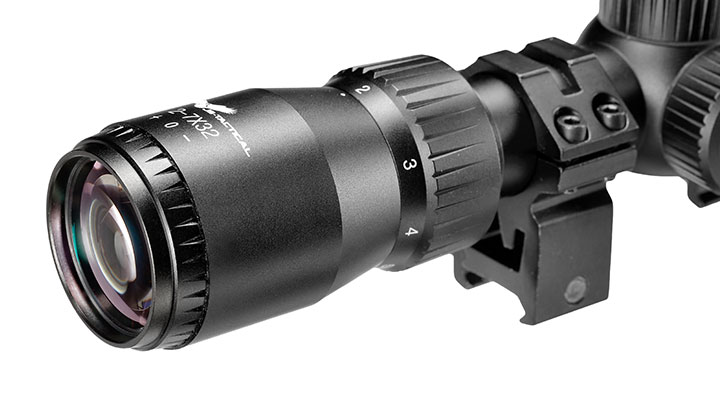 JS-Tactical 2-7x32 Long Eye Relief Zielfernrohr inkl. 20-22mm High-Mount Ringe schwarz Bild 8