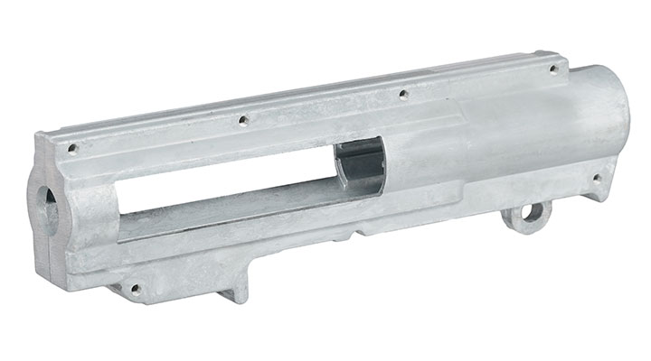 ICS M4 / M16 Split-Design Gearbox M120 komplett Standard Bore-Up Version oben silber MA-56 Bild 1