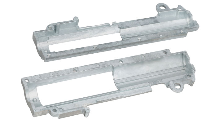ICS M4 / M16 Split-Design Gearbox M120 komplett Standard Bore-Up Version oben silber MA-56 Bild 6