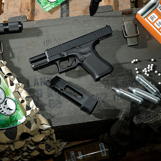 Glock 19 Gen. 5 MOS Airsoft mit Metallschlitten CO2 BlowBack 6mm BB schwarz Bild 1