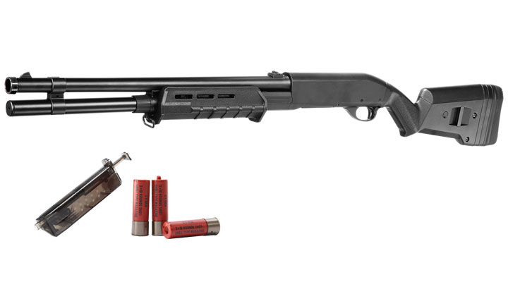 Cyma M870 MP-Style Shotgun Long-Type Tri-Barrel Vollmetall Springer 6mm BB schwarz