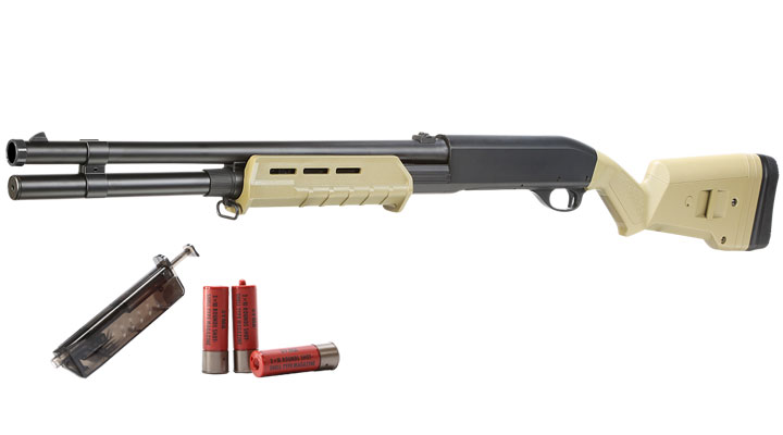 Cyma M870 MP-Style Shotgun Long-Type Tri-Barrel Vollmetall Springer 6mm BB Dark Earth