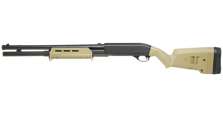 Cyma M870 MP-Style Shotgun Long-Type Tri-Barrel Vollmetall Springer 6mm BB Dark Earth Bild 1