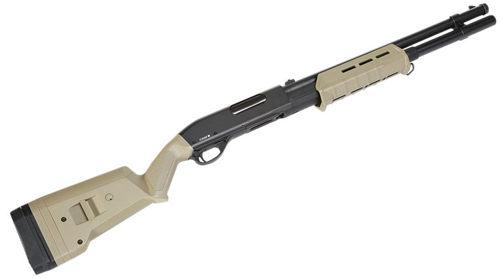 Cyma M870 MP-Style Shotgun Long-Type Tri-Barrel Vollmetall Springer 6mm BB Dark Earth Bild 4