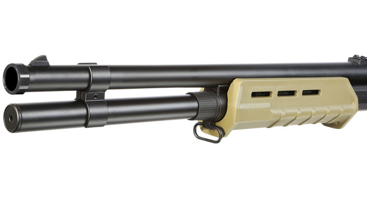 Cyma M870 MP-Style Shotgun Long-Type Tri-Barrel Vollmetall Springer 6mm BB Dark Earth Bild 6
