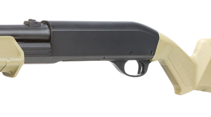 Cyma M870 MP-Style Shotgun Long-Type Tri-Barrel Vollmetall Springer 6mm BB Dark Earth Bild 7