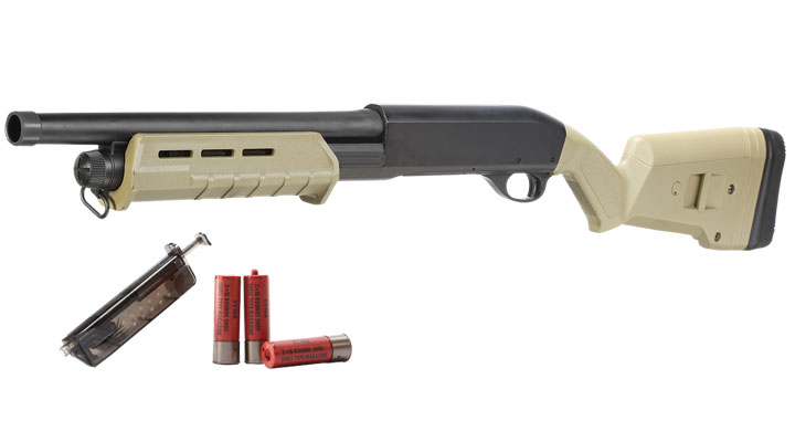 Cyma M870 MP-Style Shotgun Medium-Type Tri-Barrel Vollmetall Springer 6mm BB Dark Earth
