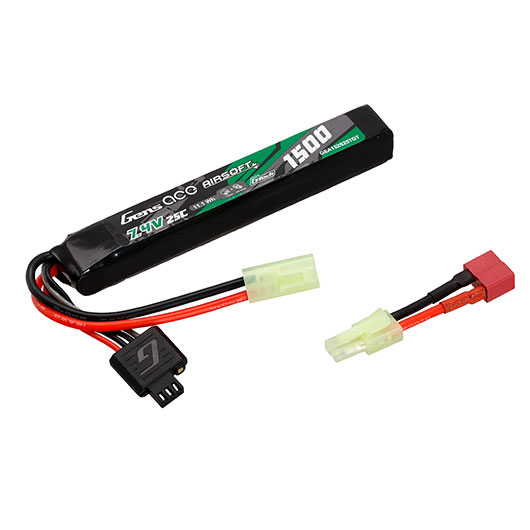 Gens Ace G-Tech Airsoft LiPo Akku 7,4V 1500mAh 25C / 80C Long Stock-Tube Type m. Mini-Tam Anschluss