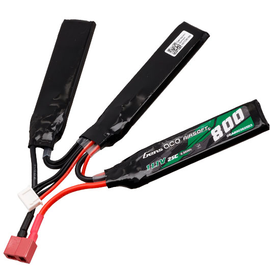 Gens Ace Airsoft LiPo Akku 11,1V 800mAh 25C / 80C Small-Short Tri-Panel Type m. T-Stecker Anschluss