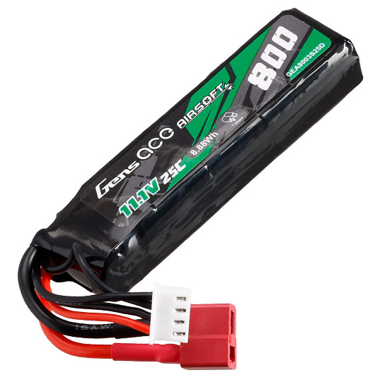 Gens Ace Airsoft LiPo Akku 11,1V 800mAh 25C / 80C Short Stock-Tube Type m. T-Stecker Anschluss