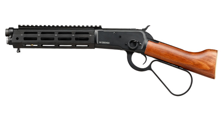 A&K M1873R Short LOCK Unterhebelrepetiergewehr Gas-Bolt-Action 6mm BB schwarz - Echtholz Version Bild 1
