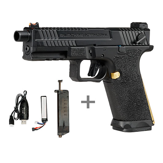EMG / Salient Arms Int. BLU mit Metallschlitten Komplettset AEP 6mm BB schwarz / gold - MosFet / LiPo Version