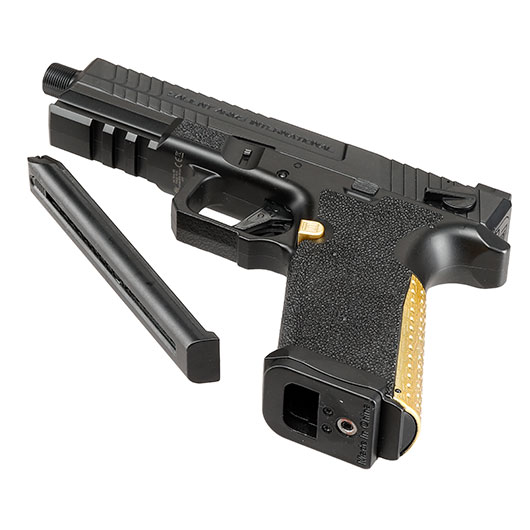 EMG / Salient Arms Int. BLU mit Metallschlitten Komplettset AEP 6mm BB schwarz / gold - MosFet / LiPo Version Bild 5