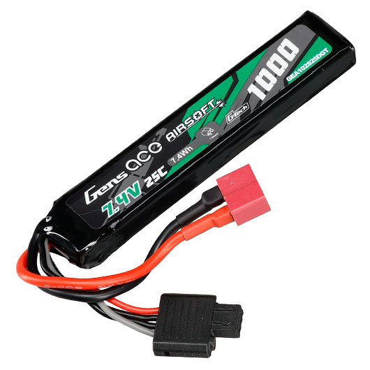 Gens Ace G-Tech Airsoft LiPo Akku 7,4V 1000mAh 25C / 80C Stock-Tube Type m. T-Stecker Anschluss