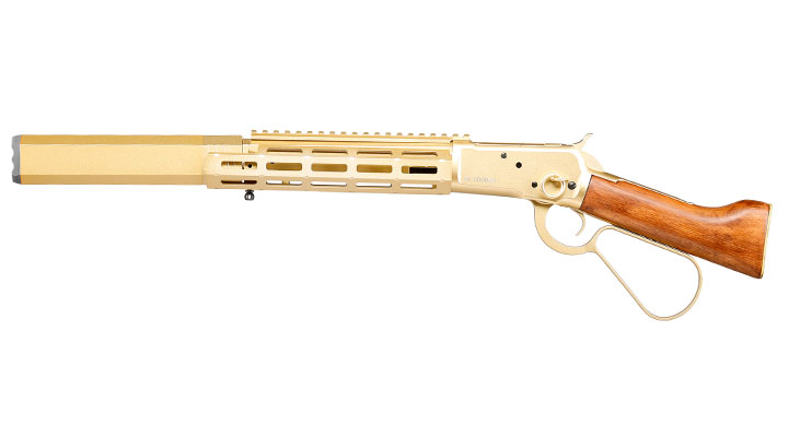 A&K M1873R Medium LOCK Unterhebelrepetiergewehr Gas-Bolt-Action 6mm BB gold - Echtholz Version Bild 1