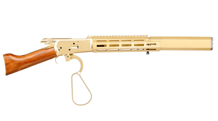 A&K M1873R Medium LOCK Unterhebelrepetiergewehr Gas-Bolt-Action 6mm BB gold - Echtholz Version Bild 4