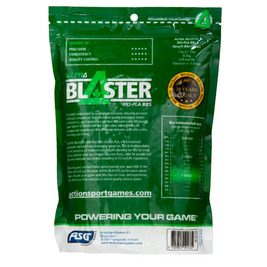 ASG Alpha Blaster Bio PLA Grade IV Precision BBs 0,20g 5.000er / 1kg Beutel weiss Bild 1