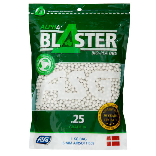 ASG Alpha Blaster Bio PLA Grade IV Precision BBs 0,25g 4.000er / 1kg Beutel weiss