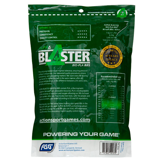 ASG Alpha Blaster Bio PLA Grade IV Precision BBs 0,25g 4.000er / 1kg Beutel weiss Bild 1