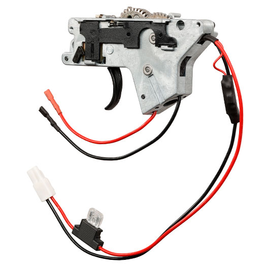 ICS M4 / M16 Split-Design Gearbox komplett mit Mosfet unten silber - Kabel hinten - MA-438 Bild 4