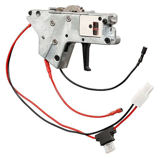 ICS M4 / M16  Split-Design Gearbox komplett mit SSS-Mosfet / Flat Trigger unten silber - Kabel hinten - MA-477 Bild 1