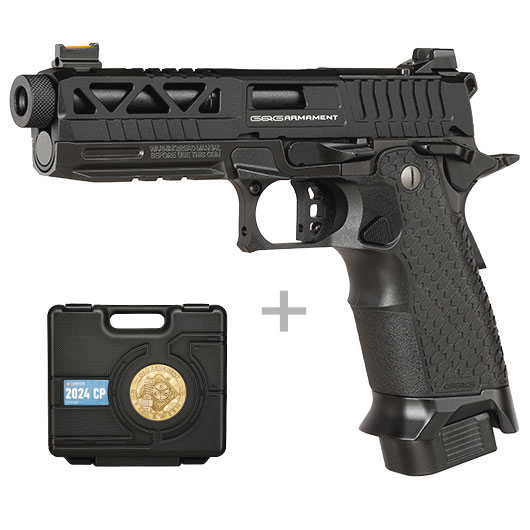 G&G 2024 CP Custom Airsoftpistole Hi-Capa Vollmetall GBB 6mm BB schwarz - Set mit 2 Magazinen / Pistolenkoffer