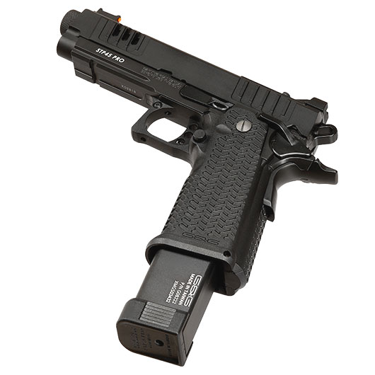 G&G STP45 Pro 8 Zoll Airsoftpistole Hi-Capa Vollmetall GBB 6mm BB schwarz - Set mit 2 Magazinen / Pistolenkoffer Bild 5