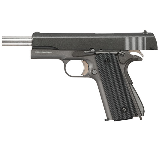 Well M1911A1 Vollmetall CO2 Blowback 6mm BB grau inkl. Koffer Bild 2