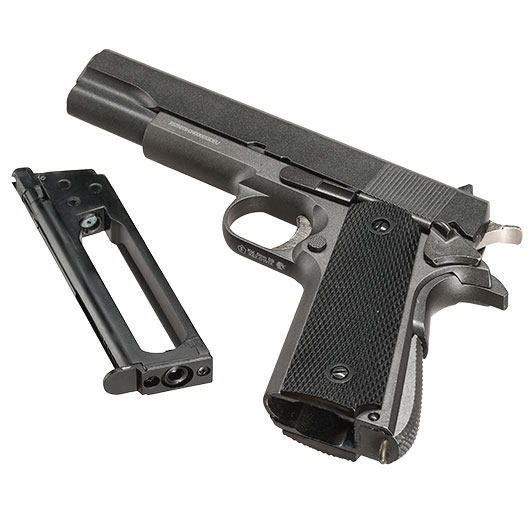 Well M1911A1 Vollmetall CO2 Blowback 6mm BB grau inkl. Koffer Bild 6