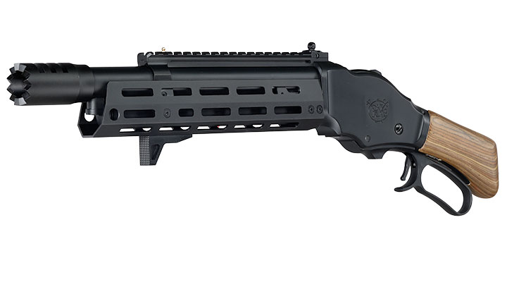 Golden Eagle M1887 Tactical Shorty Gas Lever Action mit Hlsenauswurf 6mm BB schwarz - Echtholz Version