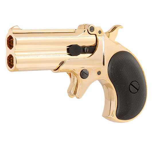 MaxTact Derringer Double Barrel Vollmetall Gas 6mm BB gold - Black Screw Version