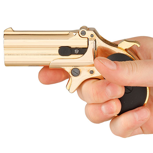 MaxTact Derringer Double Barrel Vollmetall Gas 6mm BB gold - Black Screw Version Bild 3