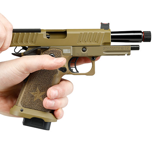 EMG Staccato 2011 C2 Vollmetall Hand Stippling Grip GBB 6mm BB Flat Dark Earth - CNC Version Bild 11