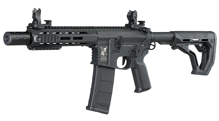 Delta Armory M4 AR15 Charlie M-LOK SilentOps 8 Zoll Eagle ETU Mosfet S-AEG 6mm BB schwarz