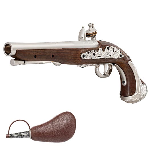 HFC George Washington Flintlock Pistole 18th Century Vollmetall CO2 holzoptik silber