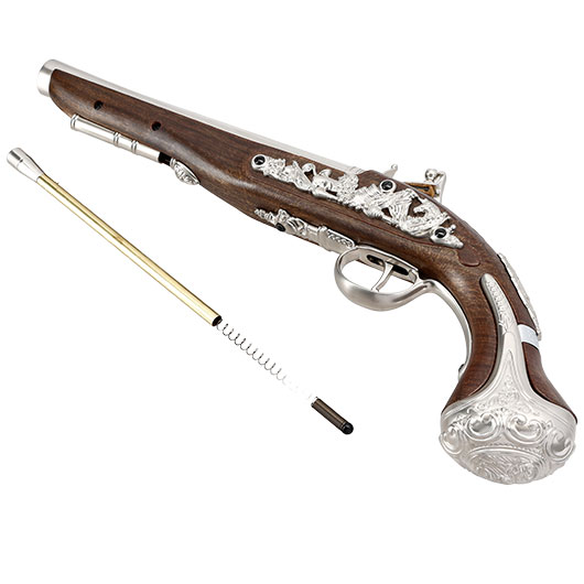 HFC George Washington Flintlock Pistole 18th Century Vollmetall CO2 holzoptik silber Bild 7