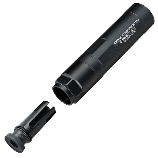 PTS Griffin Armament R22 Aluminium Modular Suppressor Taper Mount mit Stealth Stahl Flash-Hider 14mm- schwarz Bild 4
